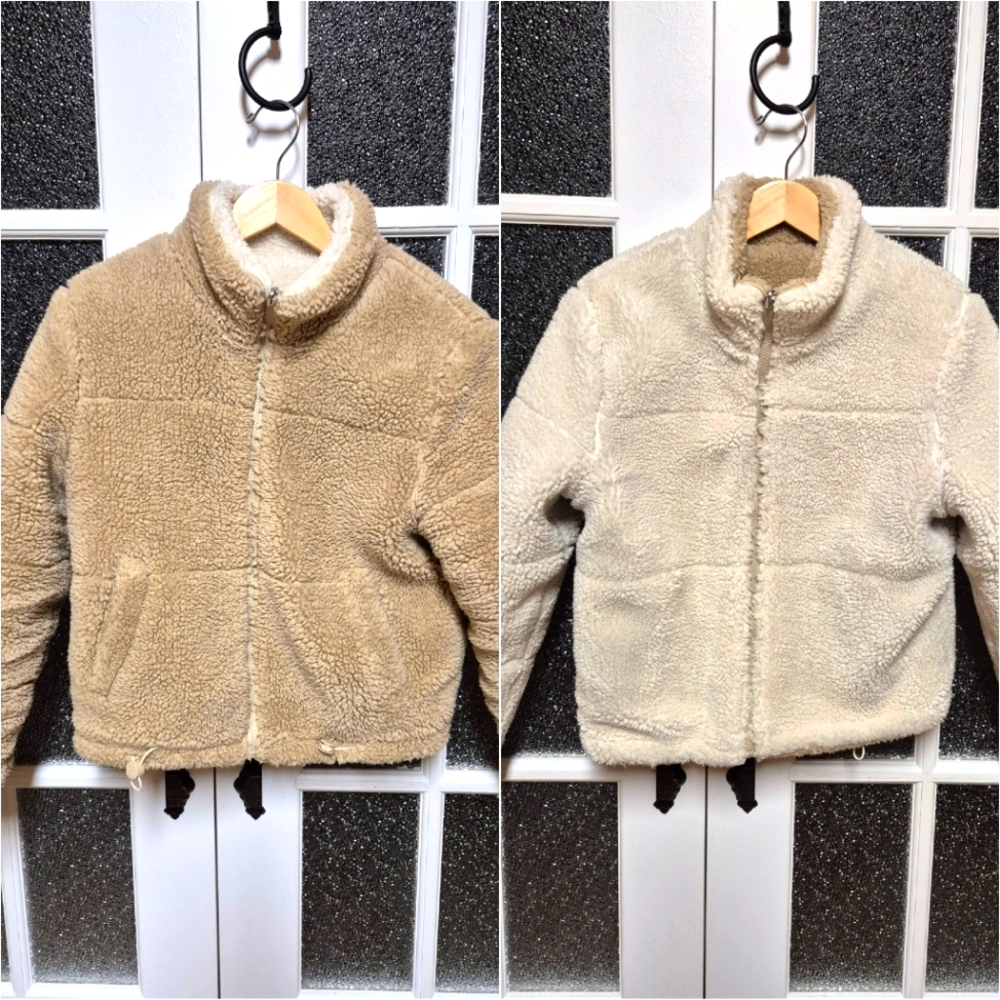 Kendall & Kylie Reversible Teddy Fleece jacket Coat Tan White Cream small sherpa